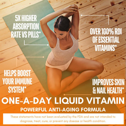 Mega Premium Liquid Multivitamin | Natural Immune Support Vitamin w/ 1333% Vitamin C, 200% D3, Zinc + 20 Vitamins, 70 Minerals, & 21 Amino Acids | Sugar Free | Orange Flavor | 98% Absorption | 32 Serv - Maple Wellness Supplements