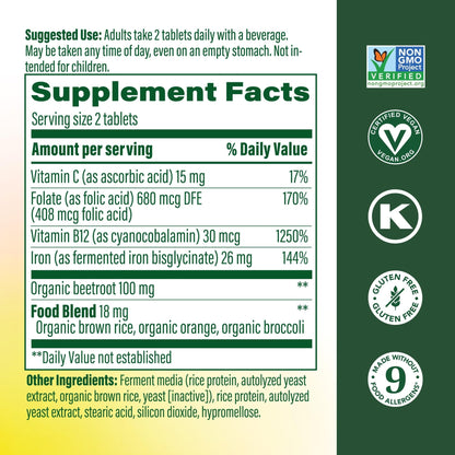 MegaFood Blood Builder Iron Supplement for Women & Men - Increase Iron Levels Without Side Effects - Combats Fatigue - Vitamin B12, Folic Acid & Vitamin C - Maple Wellness Supplements
