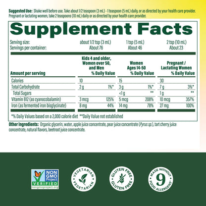 MegaFood Blood Builder Liquid Iron Supplement for Women, Men & Kids, Clinically Shown to Increase Iron Levels Without Constipation, - Maple Wellness Supplements