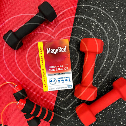 Megared Omega-3 Fish Oil + High Absorption Krill Oil 500mg Softgels, MegaRed Advanced 4in1 (80 count in a bottle) Concentrated Omega-3 Fish - Maple Wellness Supplements