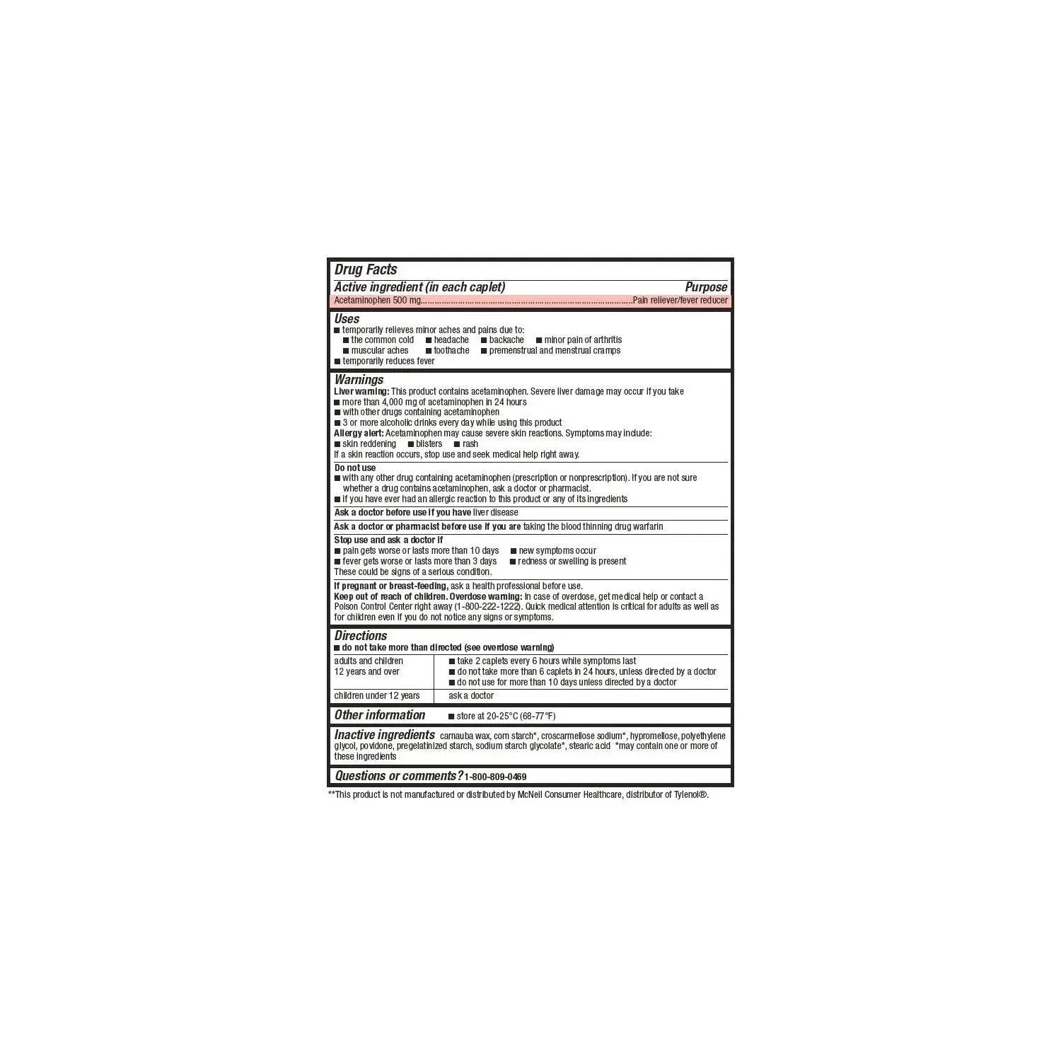 Members Mark Acetaminophen, 1200 Caplets, Pain Reliever, 500 mg - Maple Wellness Supplements