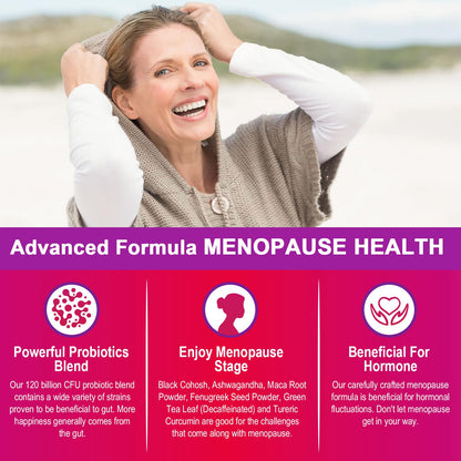 Menopause Supplements for Women, 120 Billion CFU Menopause Probiotics for Women, All-Natural Probiotic for Hot Flashes Menopause, Night Sweats, Mood Swings, Gut and Hormone - 60 Herbal Capsules - Maple Wellness Supplements