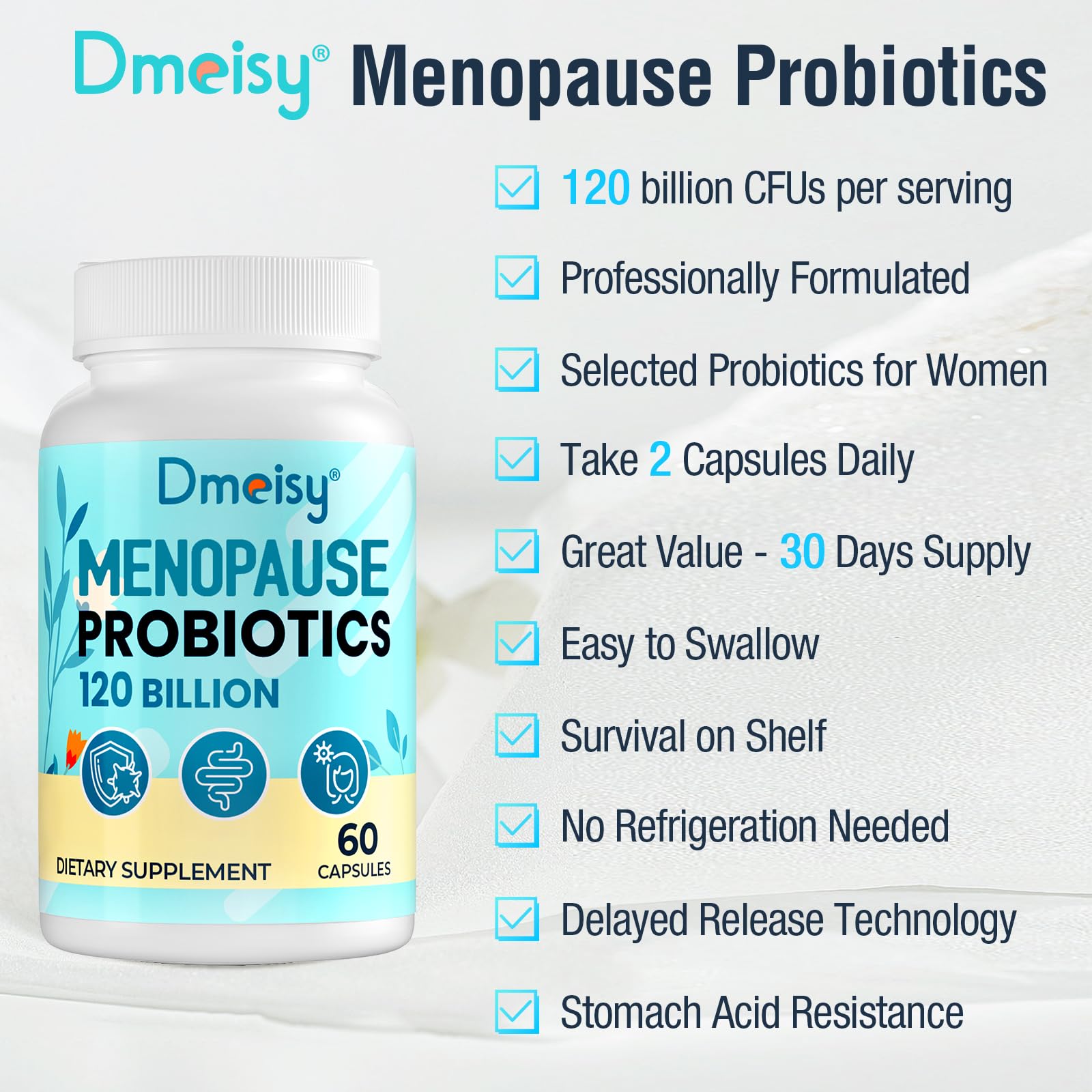 Menopause Supplements for Women, 120 Billion CFU Probiotic, 13-in-1 Herbs Probiotics Complex, for Menopause Relief, Hormone Balance, Hot Flashes, Night Sweats, Mood Swings, Gut & Immunity - 60 Capsule - Maple Wellness Supplements