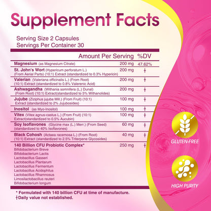 Menopause Supplements for Women, 140 Billion CFU Probiotics, 18-in-1 Menopause Relief with Magnesium, Black Cohosh, Inositol, Hormone Harmony for Women, Night Sweats, Mood Swings, Immunity - 60 Caps - Maple Wellness Supplements
