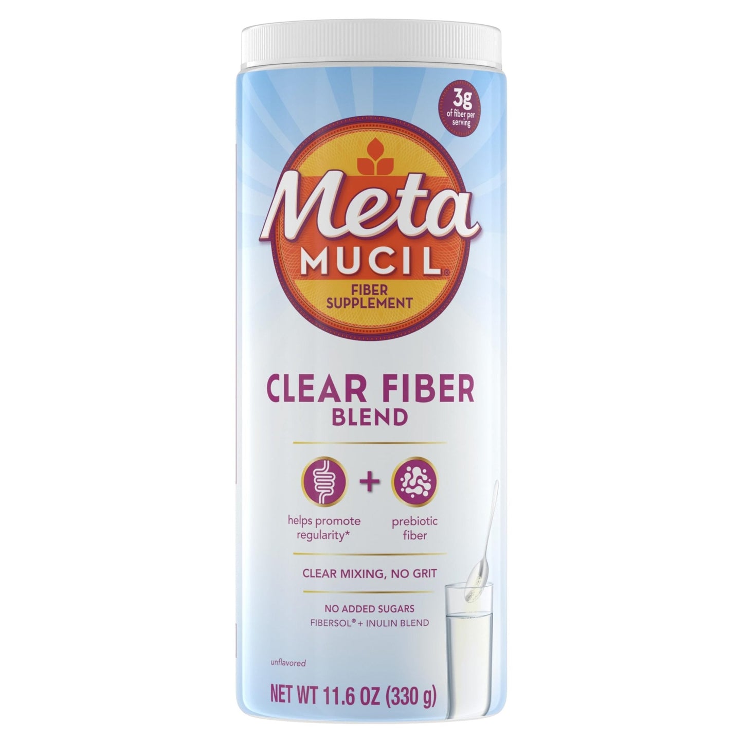 Metamucil Fiber Supplement, Unflavored Clear Mixing Powder, No Grit, No Sugar Added, Plant Based Prebiotic Fiber Supplement - Maple Wellness Supplements