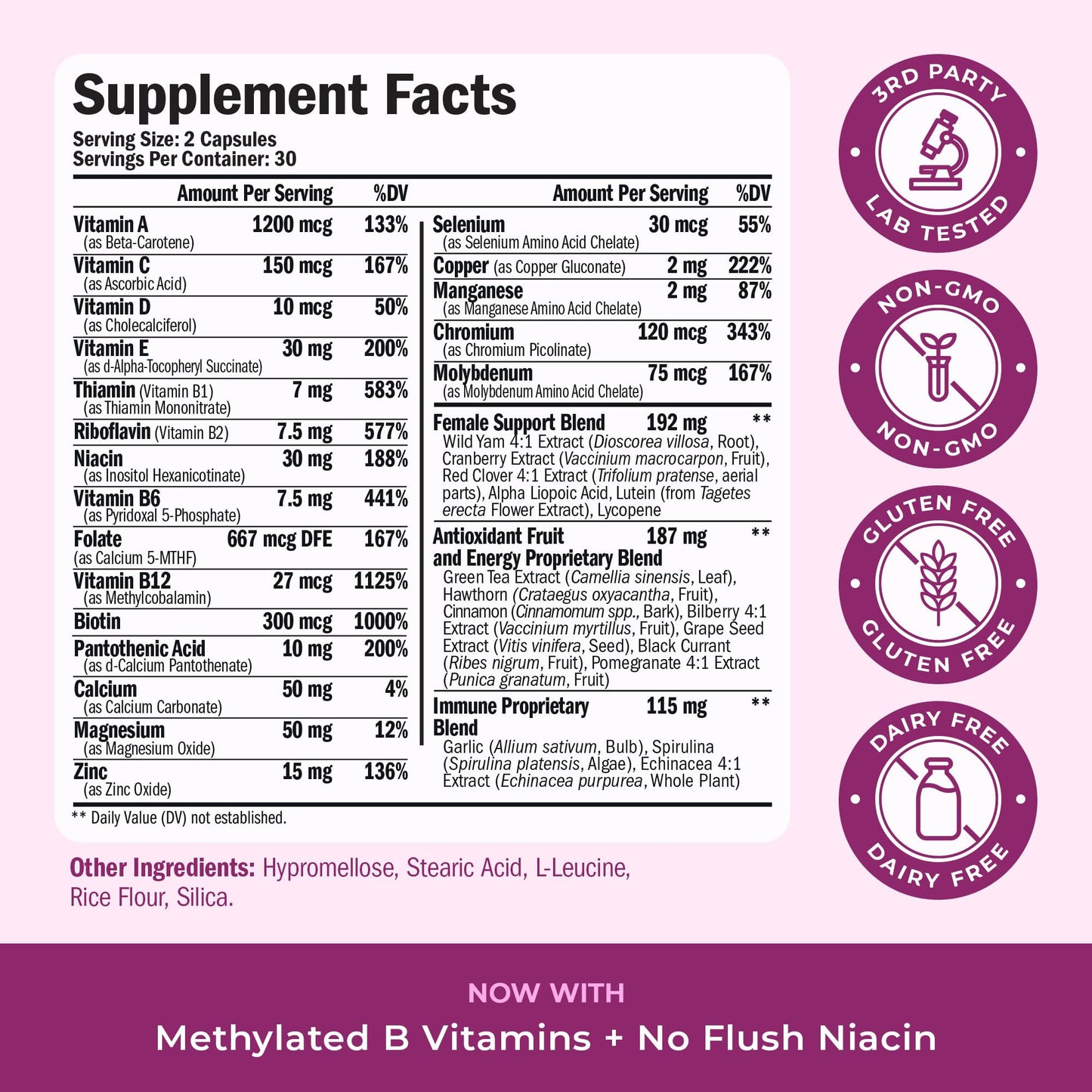 Methylated Multivitamin for Women w/Bioavailable Vitamins, Chelated Minerals, Vitamin D, B12, C, A & Zinc for Energy, Focus and Immune Health - Maple Wellness Supplements