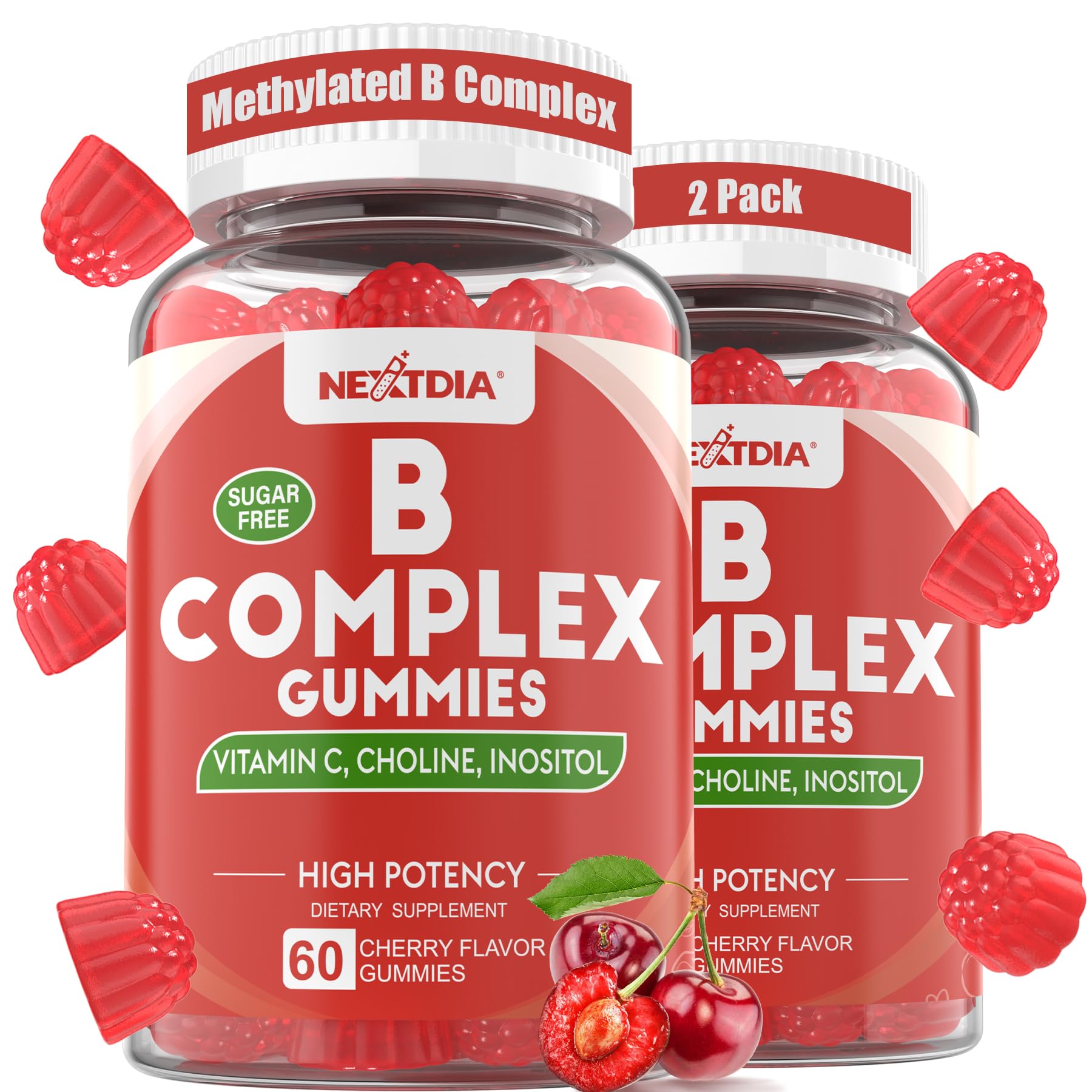 Methylated Vitamin B Complex Gummies 2 Pack, Methyl B12 & Folate with B1, B2, B3, B5, Biotin | Vitamin C, Zinc, Choline & Inositol – B Complex Supplement for Energy - Maple Wellness Supplements
