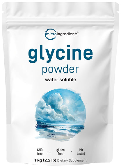 Micro Ingredients Glycine Powder, 1KG (2.2 Pounds), Glycine 1000mg Per Serving, Water Soluble and Products of USA - Maple Wellness Supplements