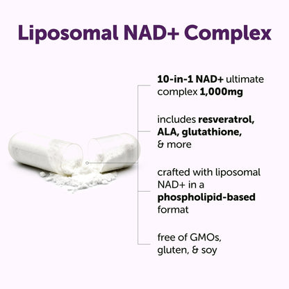 Micro Ingredients Liposomal NAD+ Ultimate Complex 1,000mg | 60 Veggie Capsules | NMN Pathway Formula | 10-in-1 with Resveratrol, Glutathione, & Astaxanthin - Maple Wellness Supplements