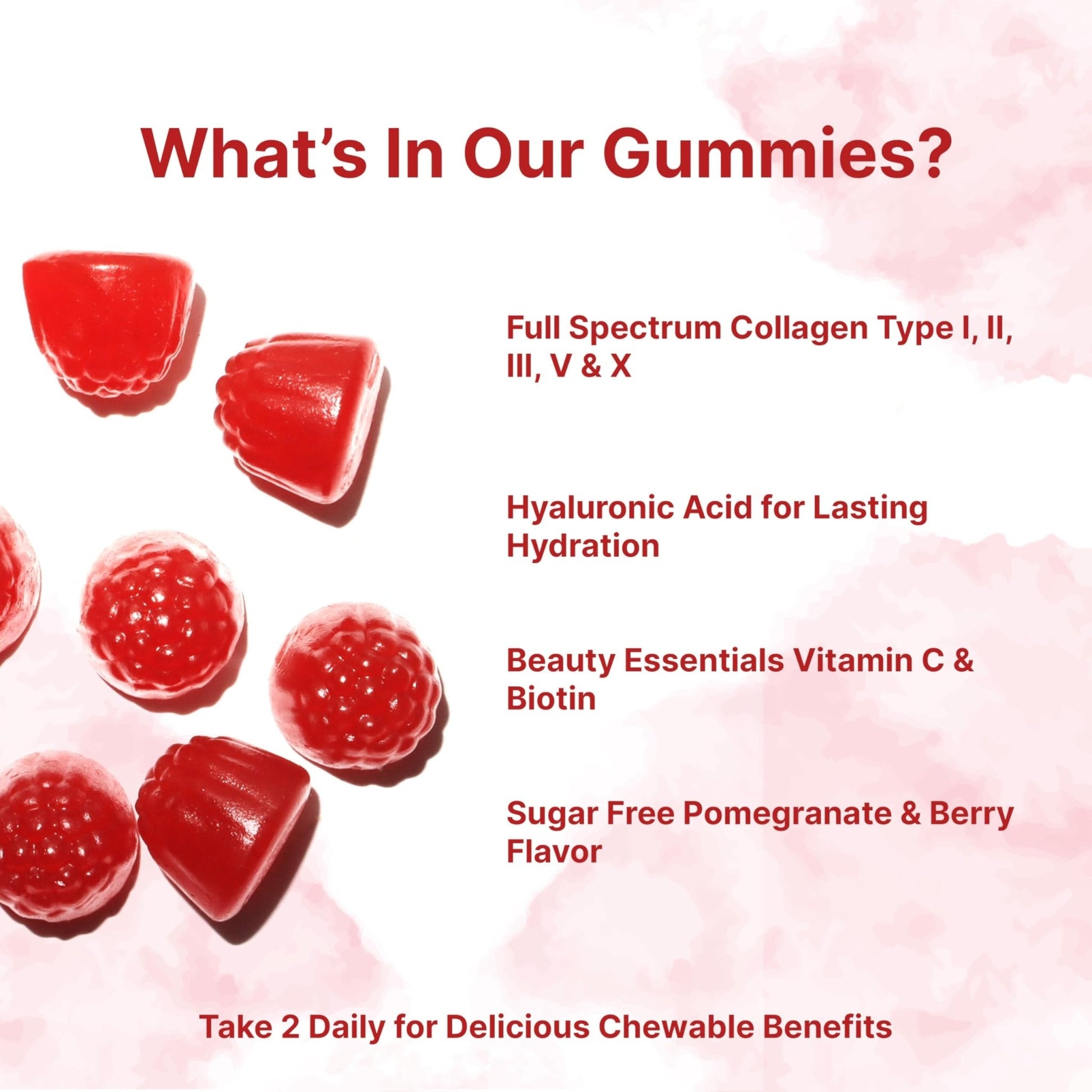 Micro Ingredients Multi Collagen Peptides, 120 Collagen Gummies | Type I,II,III,V,X Protein with Biotin, Hyaluronic Acid, & Vitamin C Complex | Pomegranate & Berry Flavored - Maple Wellness Supplements