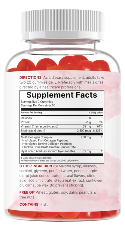 Micro Ingredients Multi Collagen Peptides, 120 Collagen Gummies | Type I,II,III,V,X Protein with Biotin, Hyaluronic Acid, & Vitamin C Complex | Pomegranate & Berry Flavored - Maple Wellness Supplements