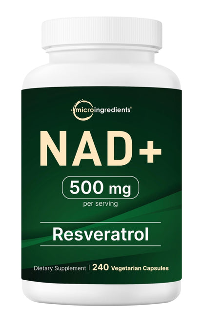 Micro Ingredients NAD+ 500mg with Resveratrol, 240 Veggie Capsules | 2-in-1 NAD Supplement for Women & Men | NMN Pathway Alternative | Non-GMO, Gluten Free - Maple Wellness Supplements