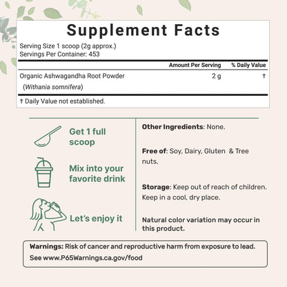 Micro Ingredients Organic Ashwagandha Root Powder | 2 Pound, No Filler, No Additives, Highly Purified | Active Withanolides, Adaptogenic Ayurvedic Herbal Supplements, Gluten Free, India Origin - Maple Wellness Supplements