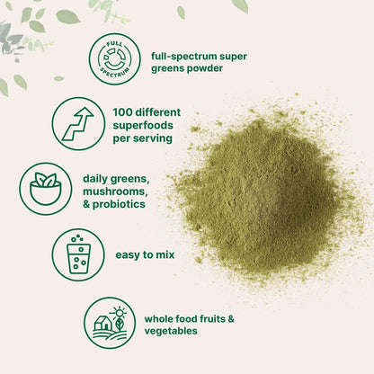 Micro Ingredients Super Greens Powder, 1lb | 100 Superfood Blend with Daily Greens, Probiotics, Fruits, Vegetables & Mushrooms | Source of Vegan Protein & Enzymes - Maple Wellness Supplements