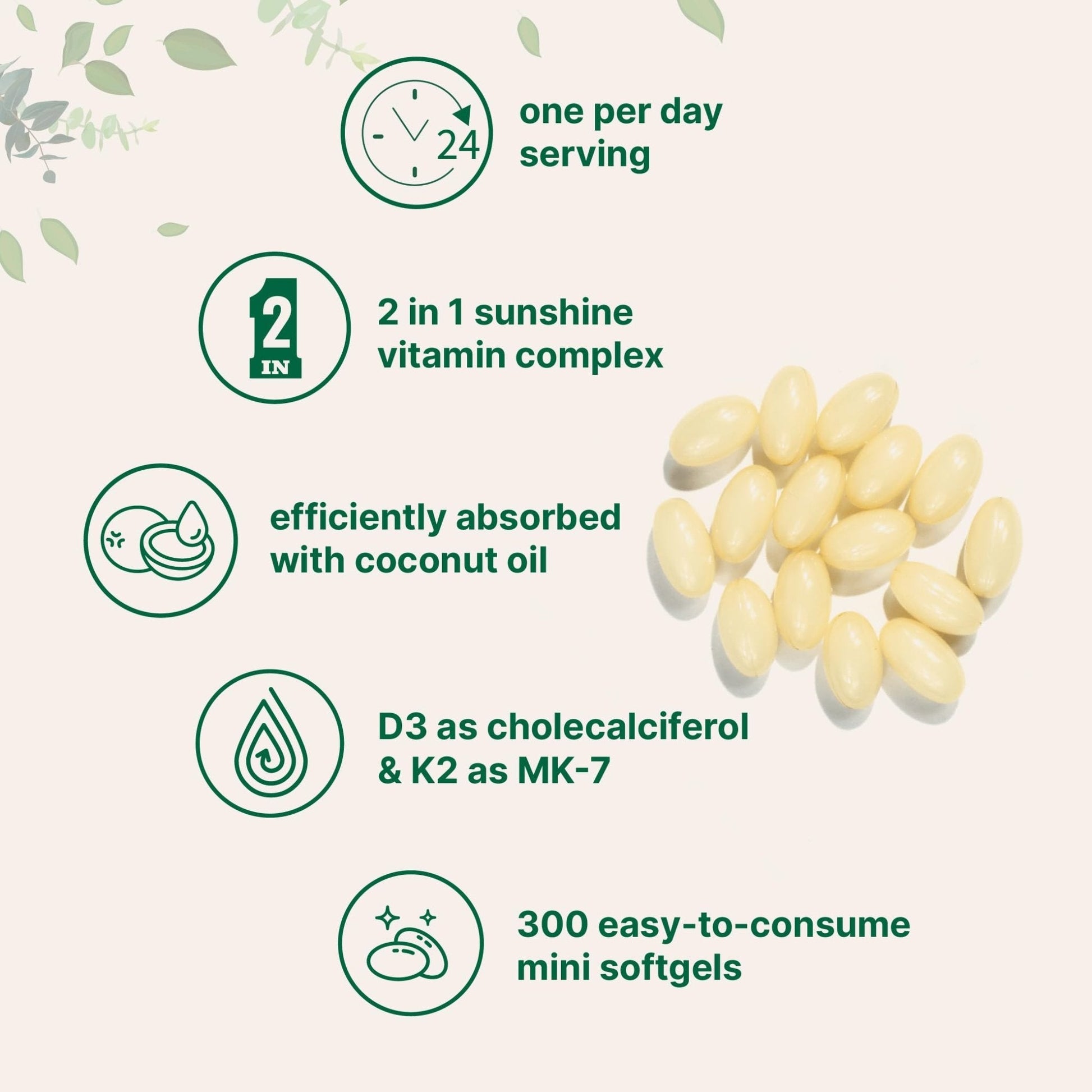 Micro Ingredients Vitamin D3 2,000 IU + K2 MK-7 50 mcg, 300 Softgels | Virgin Coconut Oil | 2-in-1 Support | Easy to Swallow, Non-GMO - Maple Wellness Supplements