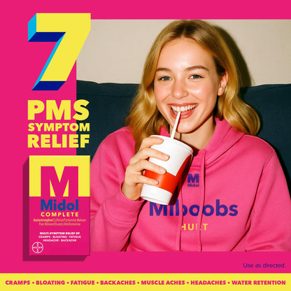 Midol Complete On The Go Caplets with Acetaminophen for Menstrual Symptom Relief, Period Cramp and Menstrual Pain Relief, 50 Count (25 Pouches of 2) - Maple Wellness Supplements