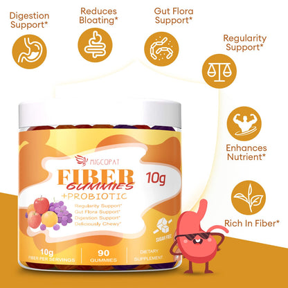 Migcopat 10G Fiber Gummies for Adults - Support Digestive Health - Fiber Supplement with 30 Billion CFU Probiotics Blend, ACV, Vitamin C, Inulin - No Sugar Added - Fruit Flavored - 180 Count - Maple Wellness Supplements