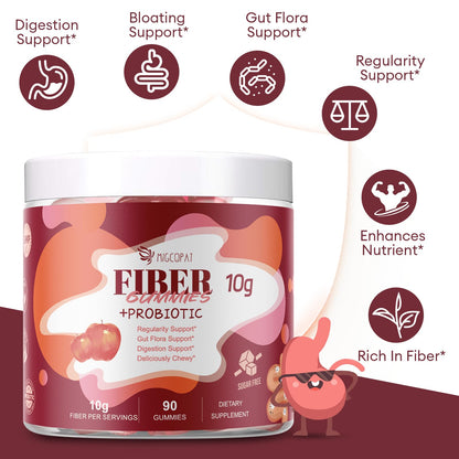 Migcopat Fiber Gummies with Probiotics,10G Fiber per Serving No Sugar Added Apple Flavor, with 10 Billion CFU Probiotics Blend, Apple Cider Vinegar, - Maple Wellness Supplements