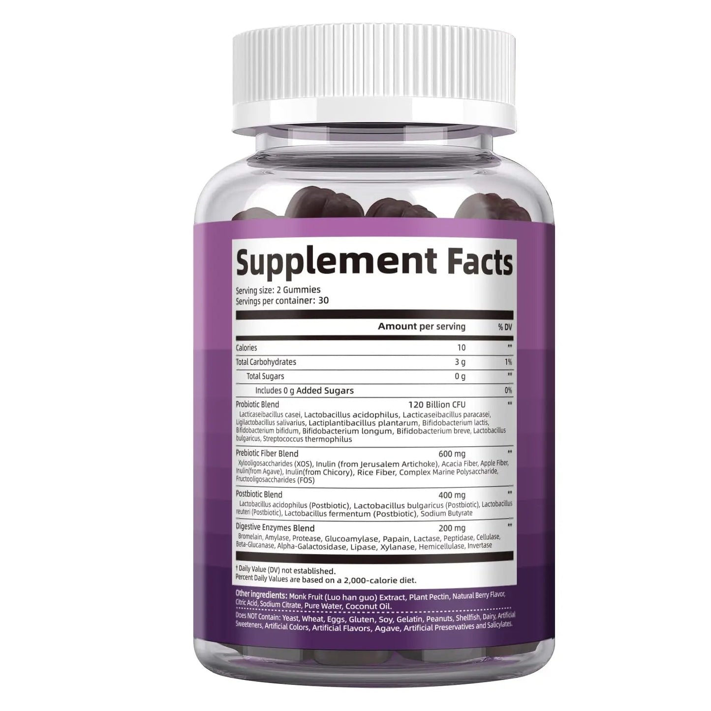 Migcopat Pre Post Probiotics Gummies, 5 in 1 Probiotic Prebiotic Postbiotic Digestive Enzymes with Fiber, 120 Billion CFU Probiotics Complete Gut Support, Sugar Free, Vegan, BlackBerry Flavor, 60 Cts - Maple Wellness Supplements