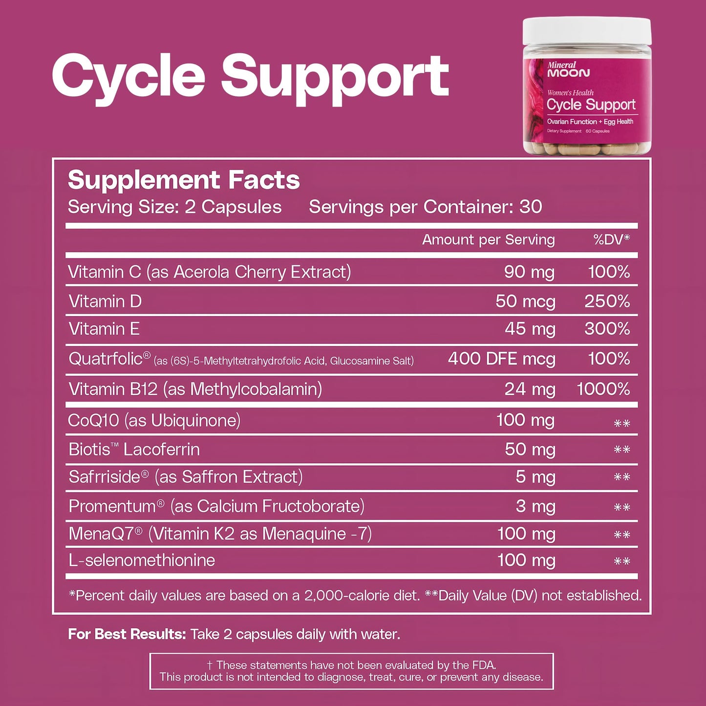Mineral Moon Hormonal Support Bundle - Menstrual Supplement + Cycle Support - Aid Ovulation, Hormonal Balance & PMS Support - Reduce Period Cramps & Fatigue - Antioxidant Ovarian Support Vitamins - Maple Wellness Supplements