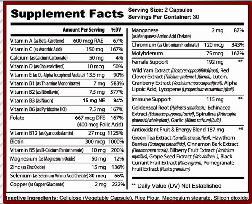 MiracleMulti Multivitamin for Women - Female Support Formula, Immune Support, Minerals, Biotin, Antioxidants & Superfoods Blend – 60 Capsules - Maple Wellness Supplements