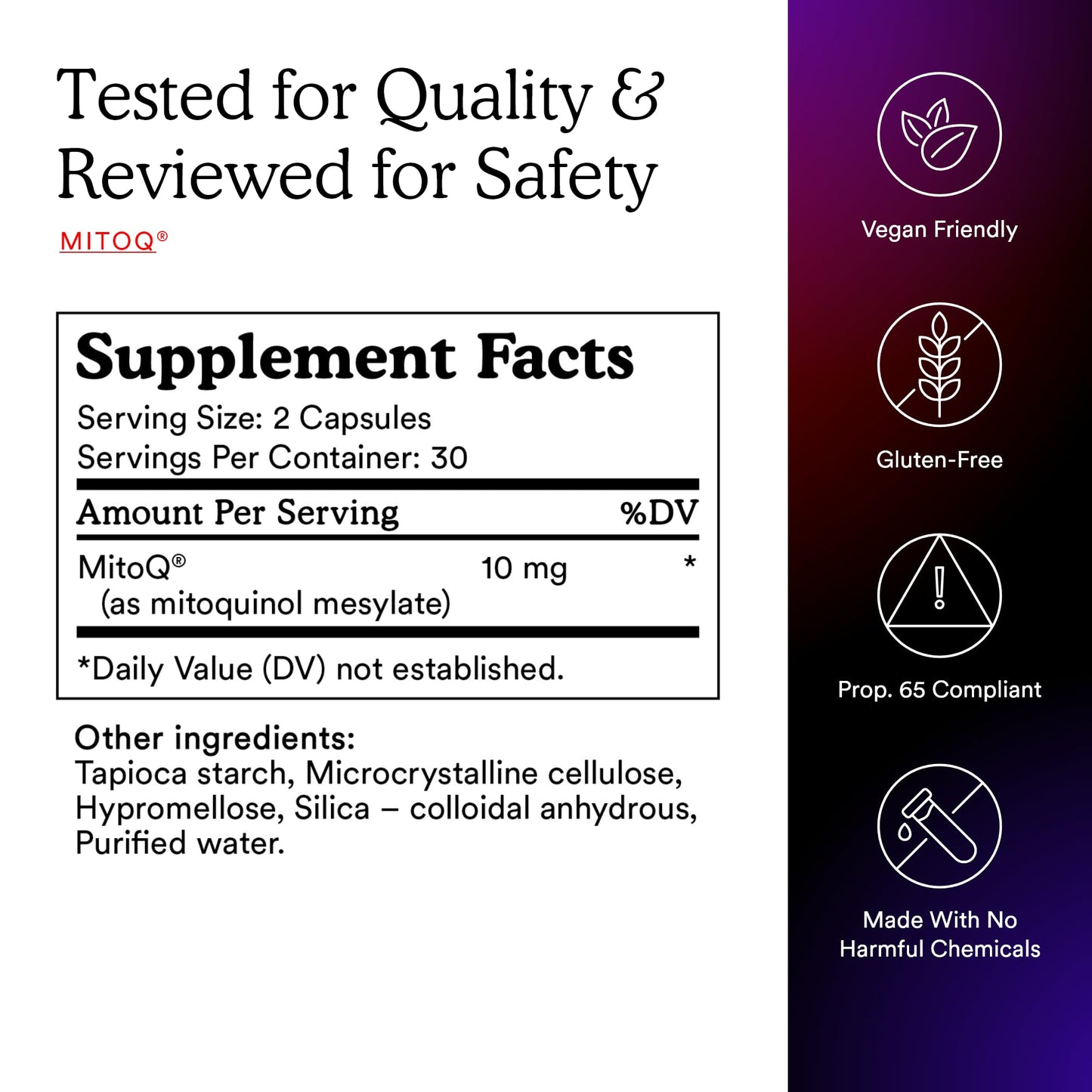 MitoQ Pure Advanced Mitochondria Supplement Superior Bioavailability to CoQ10 | Reduces Free Radical Damage for Healthy Aging, Metabolism, Heart Health, Energy, Strength & Mobility - Maple Wellness Supplements