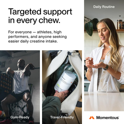 Momentous Creatine Chews - Creatine Monohydrate - Supports Strength, Lean Muscle, & Recovery for Men & Women - NSF Certified for Sport - 150 Chewable Tablets - Lemon Lime - Maple Wellness Supplements