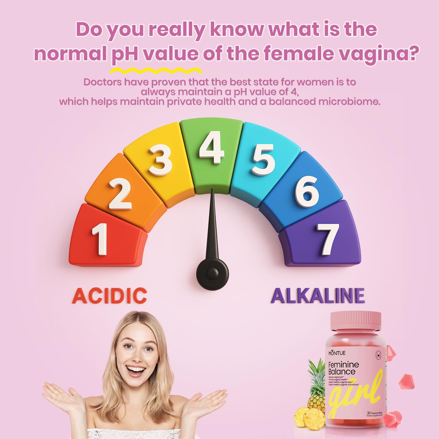 Montue Premium Diamond Feminine Balance Gummies-pH Balance with Prebiotics & Lactobacillus Probiotic Blend&Hawaiian Pineapple Immune Support,Vegan& Non-GMO（30 Gummies） - Maple Wellness Supplements