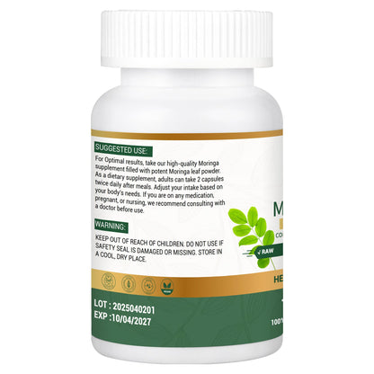 Moringa Capsules, Moringa Pure Capsules For Energy, Immune Support, Gut Health & Powerful Green Superfood, Rich In Antioxidants, Essential Vitamins & Amino Acids - Maple Wellness Supplements