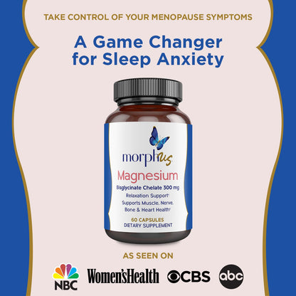 Morphus Magnesium Bisglycinate Chelate 300mg Supplement | 60 Capsules | Helps Women with Perimenopause & Menopause Symptoms | Restful Sleep, De-Stress, Relaxes Muscles & Nerves | Fast Absorption - Maple Wellness Supplements