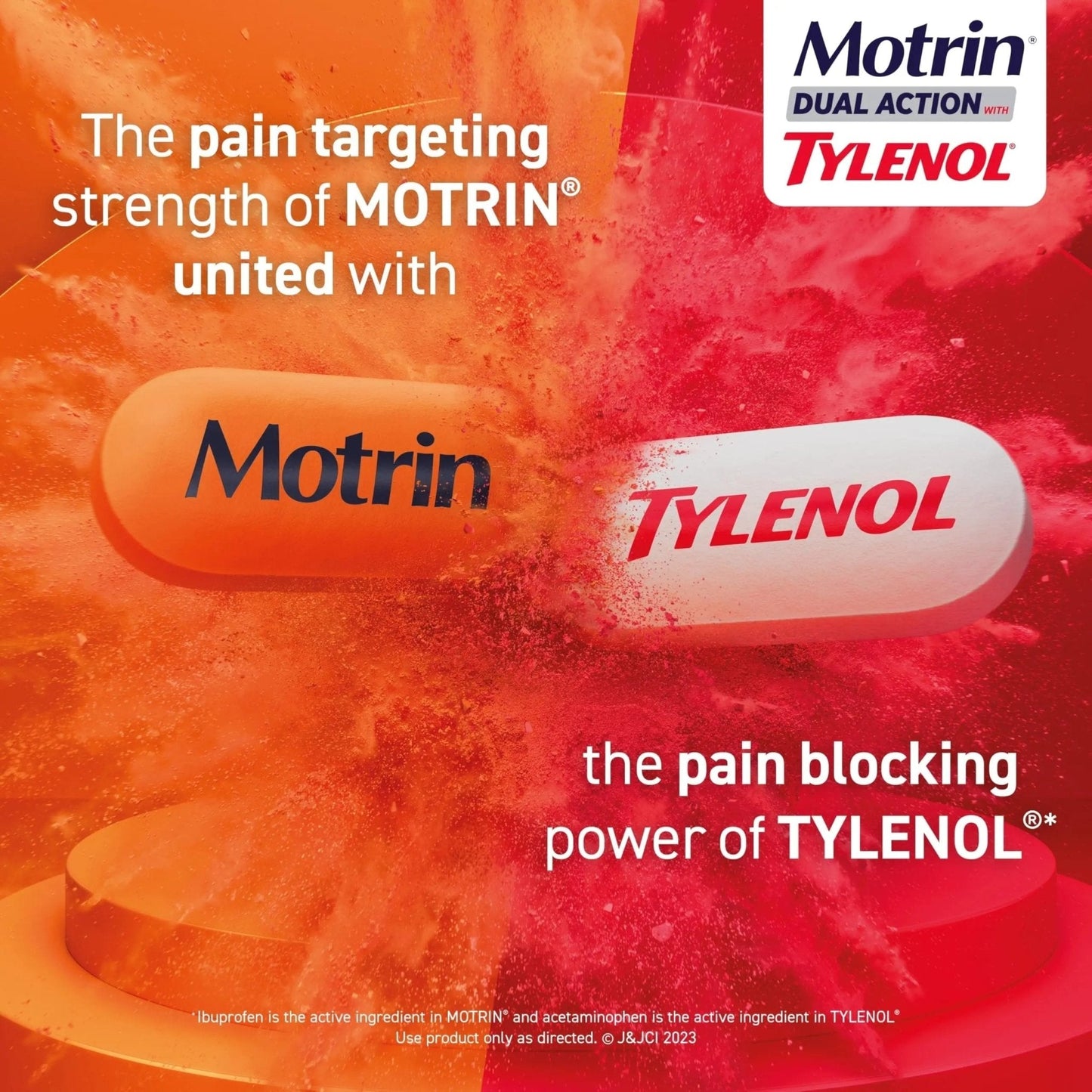 Motrin Dual Action with Tylenol, Ibuprofen & Acetaminophen Fast-Acting Dual Action Pain Reliever for Minor Aches & Pains, Ibuprofen (NSAID) 125 mg & Acetaminophen 250 mg, 120 ct - Maple Wellness Supplements