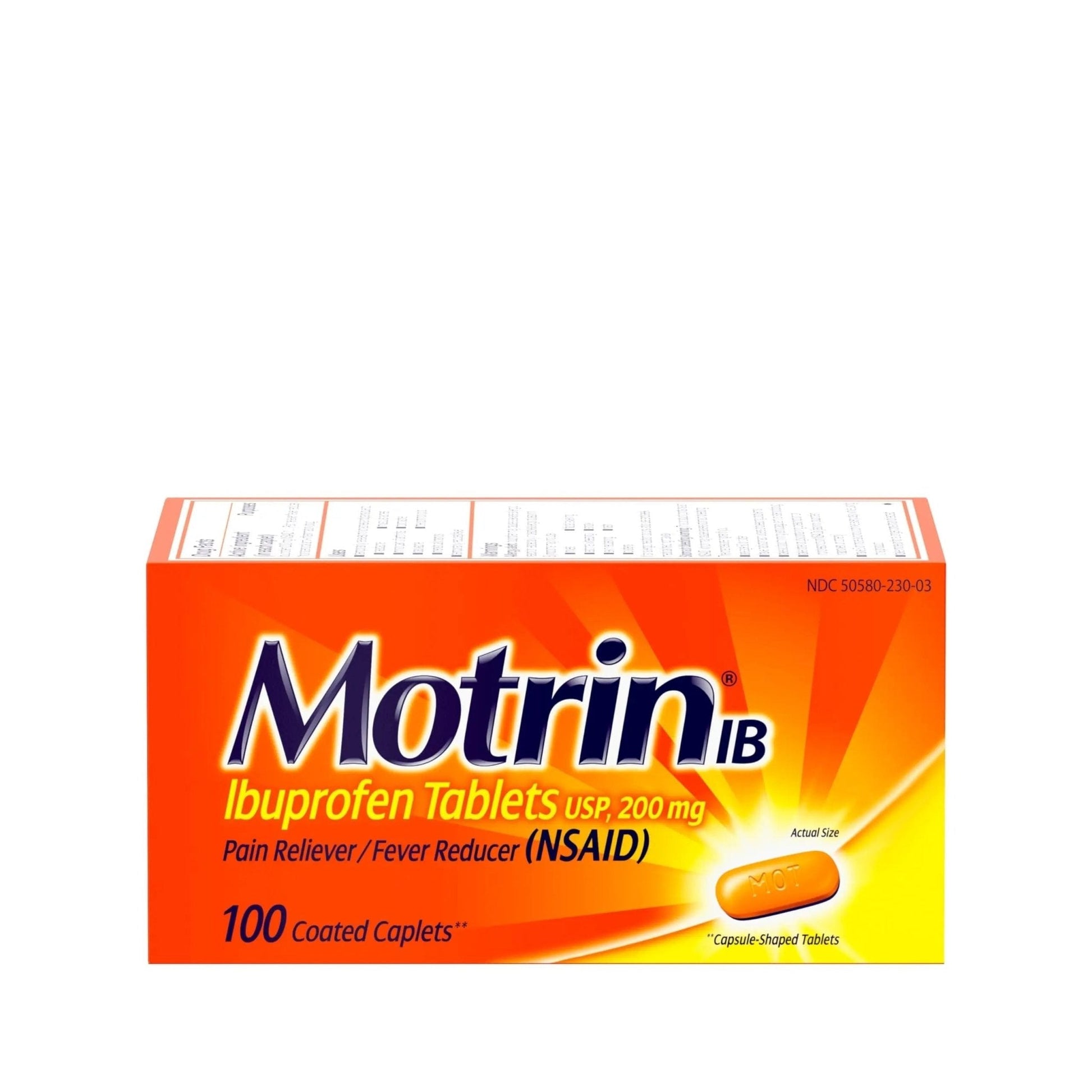 Motrin IB, Ibuprofen 200mg Tablets, NSAID Pain Reliever & Fever Reducer for Headache, Backache, Muscular Aches, & Menstrual Cramps, Over-The-Counter Pain Relief Medicine, 100 ct - Maple Wellness Supplements