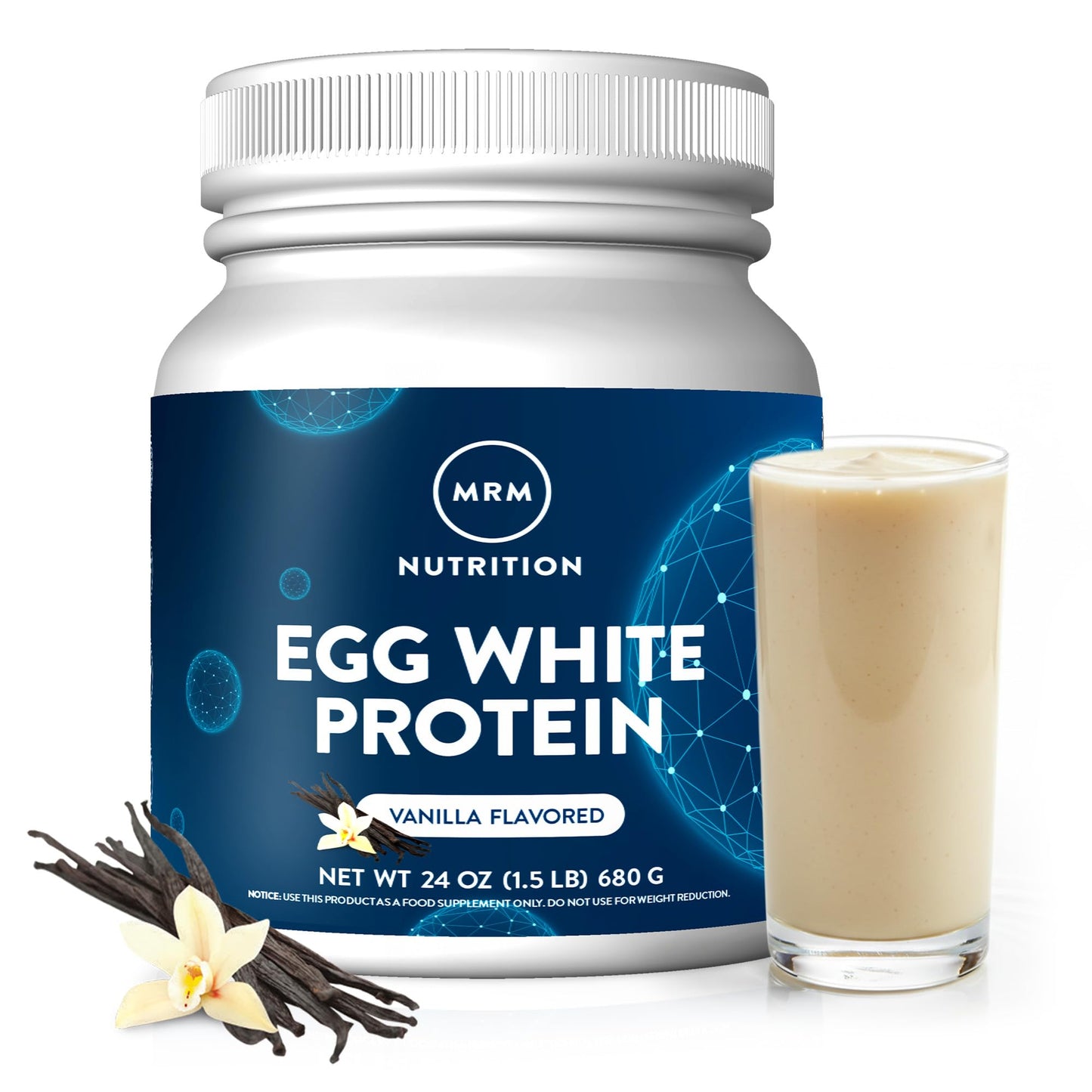 MRM Nutrition Egg White Protein - Sugar Free Vanilla Flavored Powder, 23g Fat-Free Protein with Digestive Enzymes, Free of Dairy, Gluten, and Soy, High Biological Value - 20 Servings - Maple Wellness Supplements