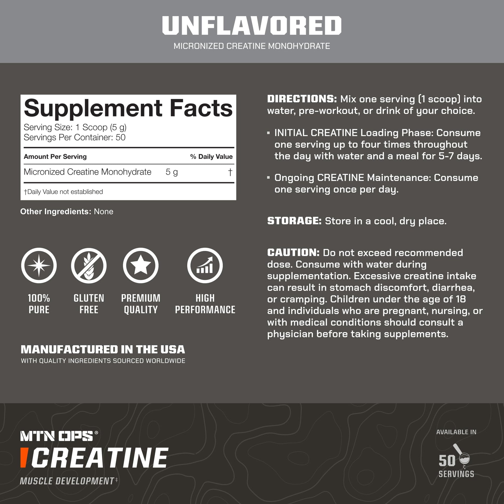 MTN OPS Micronized Creatine Monohydrate Powder – Unflavored 5 g per Serving, 50 Servings – Pure Creatine for Men for Muscle Recovery & Strength Training - Maple Wellness Supplements