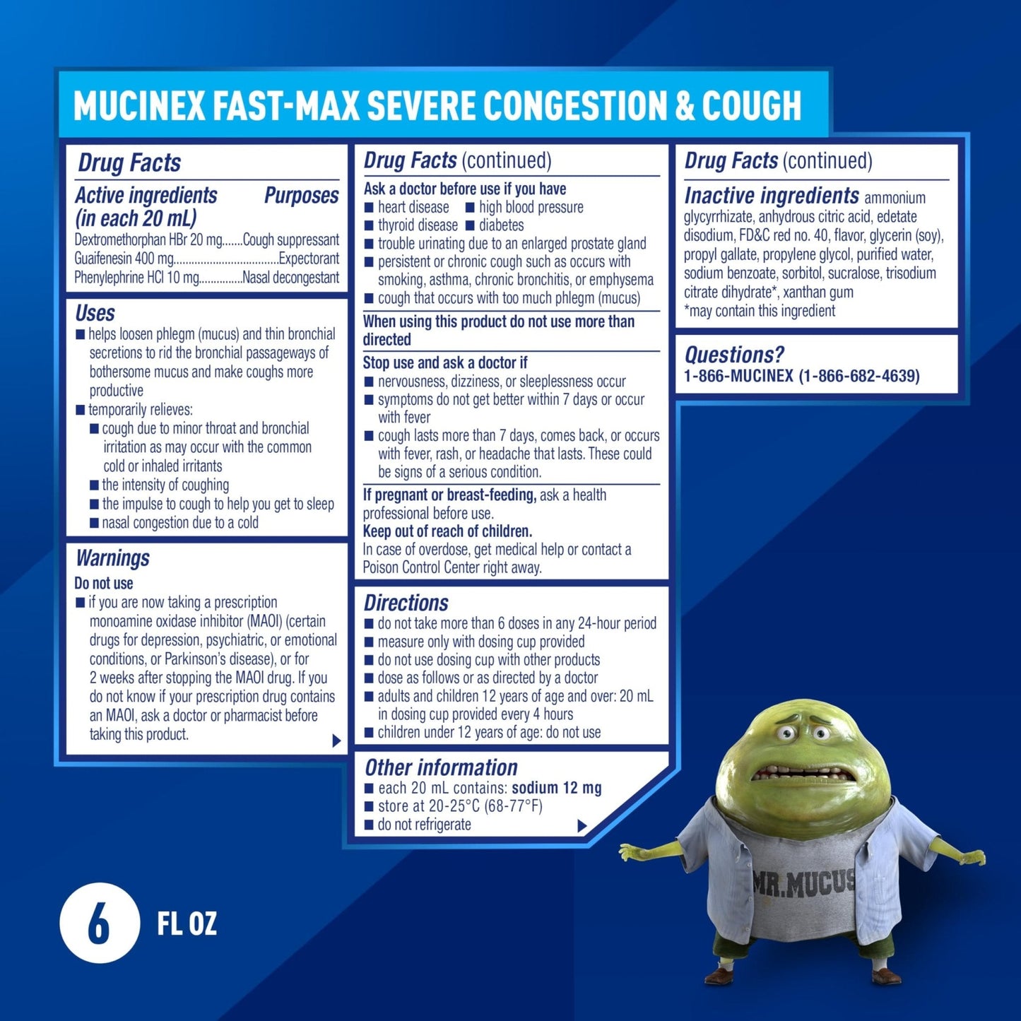 Mucinex Fast-Max Severe Congestion & Cough Medicine, Maximum Strength Symptom Relief, Over-The-Counter Medication, Cold Medicine, Cough Suppressant, Expectorant, Nasal Decongestant, 6 FL OZ - Maple Wellness Supplements