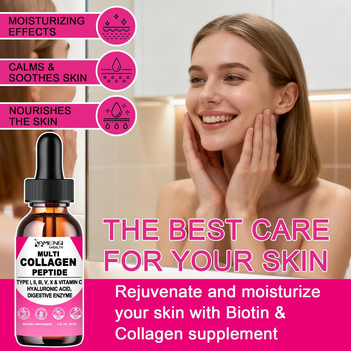 Multi Collagen Peptides Liquid Drops for Women & Men, Hydrolyzed Collagen Peptides Type - Maple Wellness Supplements