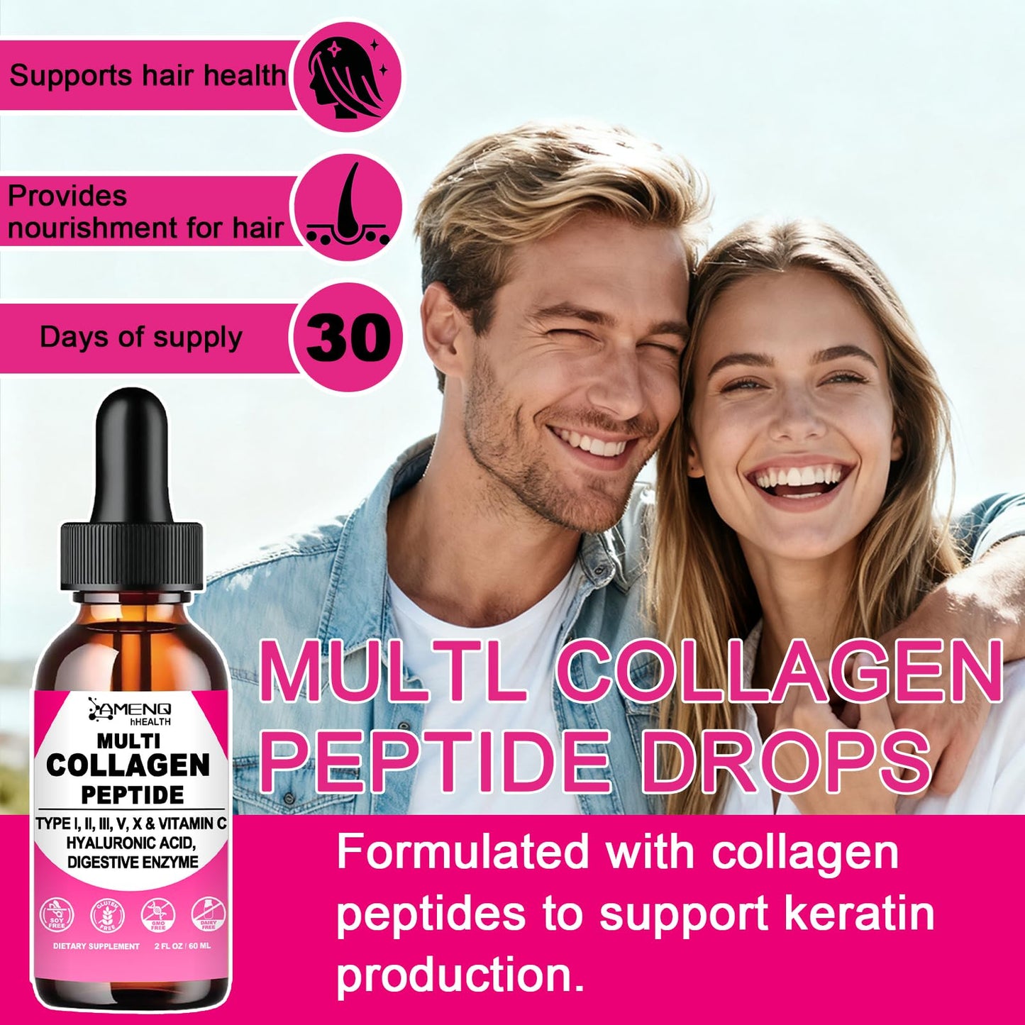 Multi Collagen Peptides Liquid Drops for Women & Men, Hydrolyzed Collagen Peptides Type - Maple Wellness Supplements