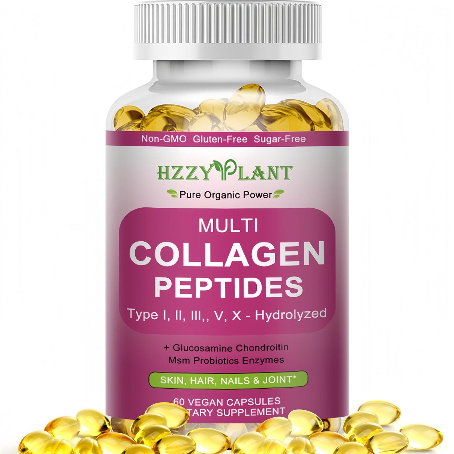 Multi Collagen Peptides Softgel - Type I, II, III, V, X - Hydrolyzed Collagen Peptides with Biotin Vitamin C Hyaluronic Acid for Women & Men, Supports Skin Hair Nail & Joint, Non-GMO, 60 Servings - Maple Wellness Supplements