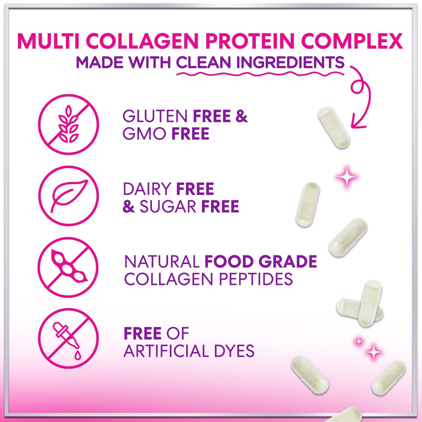 Multi Collagen Supplement 2400 mg - Types I, II, III, V & X Multi Collagen Peptides Pills for Women & Men, Hydrolyzed Collagen Supplements, Hair, Skin, Nail, & Joint Support Supplement, 60 Capsules - Maple Wellness Supplements