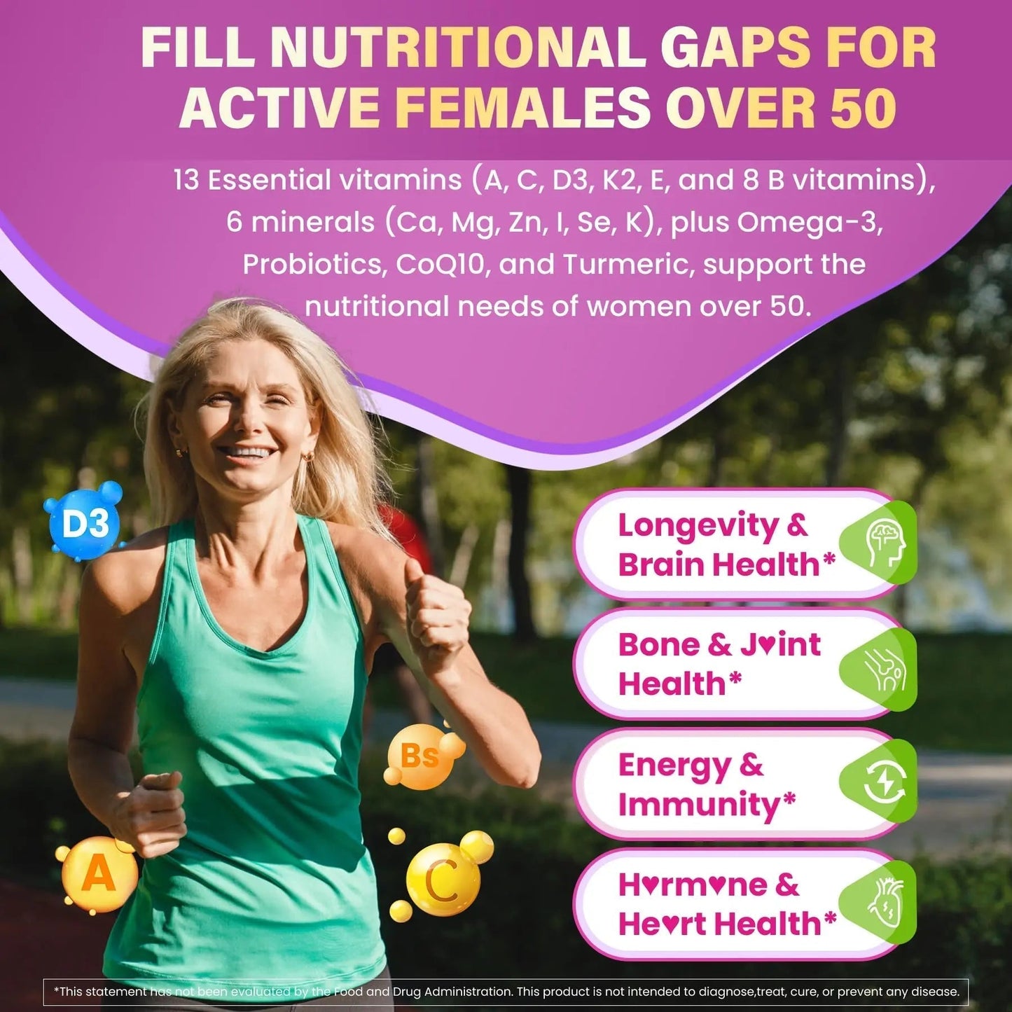 Multivitamin for Women 50 Plus Gummies, Vegan Omega 3, Methylfolate, Calcium, D3 K2, CoQ10, Daily Vitamin A C E, Methylated B12, Biotin, B Complex - Maple Wellness Supplements