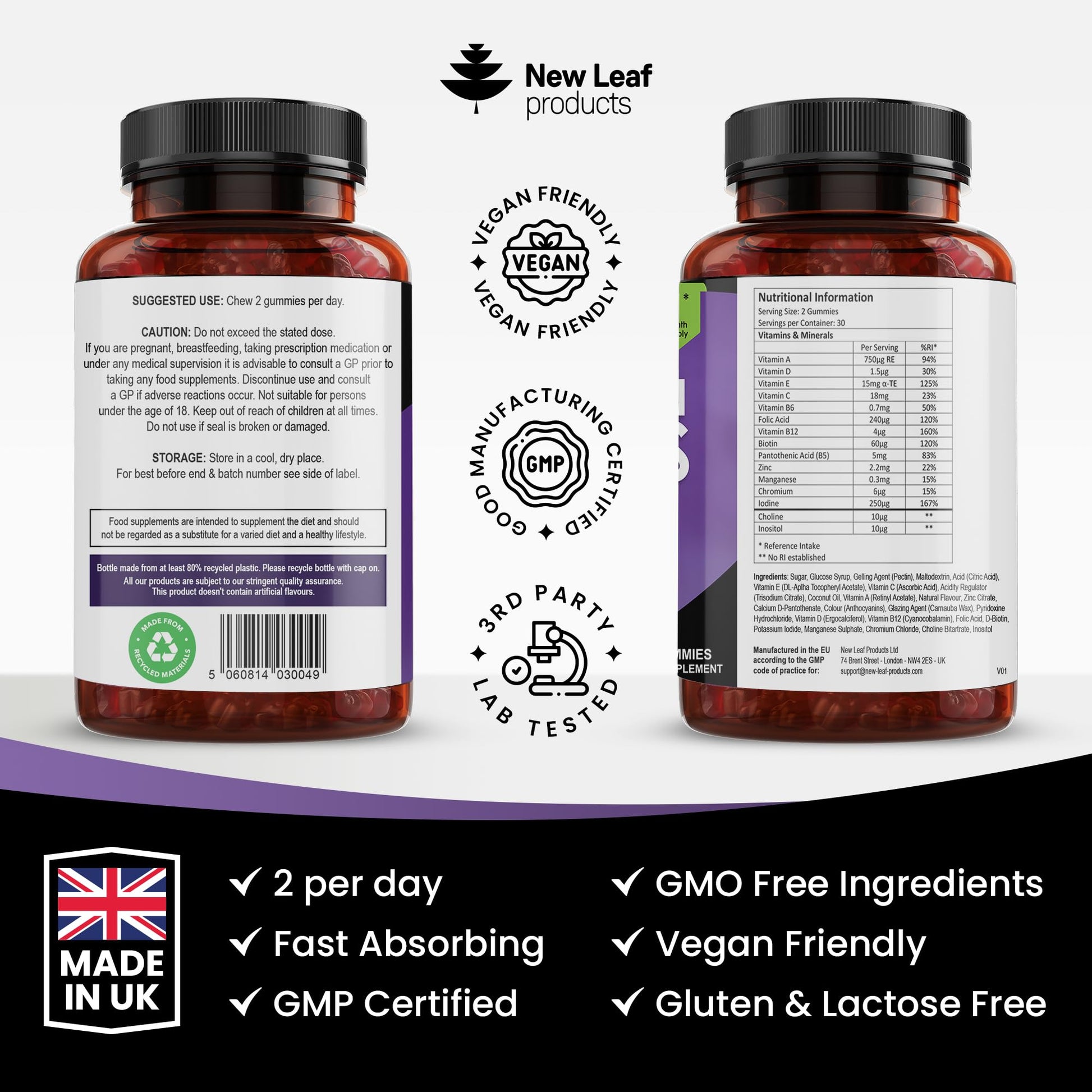 Multivitamin Gummies High Strength for Men Women - Vegetarian +14 Essential Vitamins - Maple Wellness Supplements