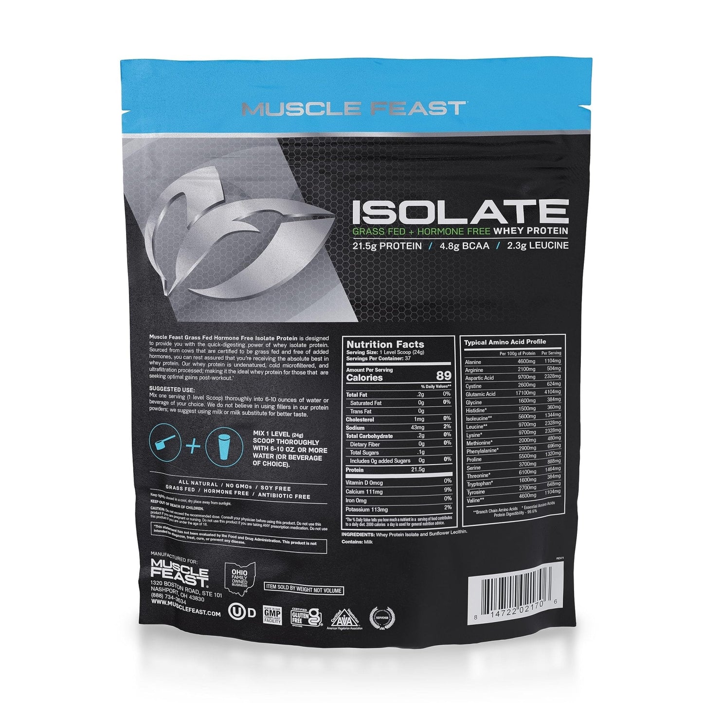 Muscle Feast Grass-Fed Whey Protein Isolate, All Natural Hormone Free Pasture Raised - Maple Wellness Supplements
