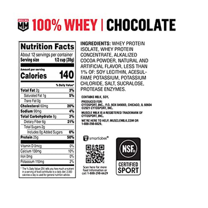 Muscle Milk 100% Whey Protein Powder, Chocolate, 5 Pound, 66 Servings, 25g Protein - Maple Wellness Supplements