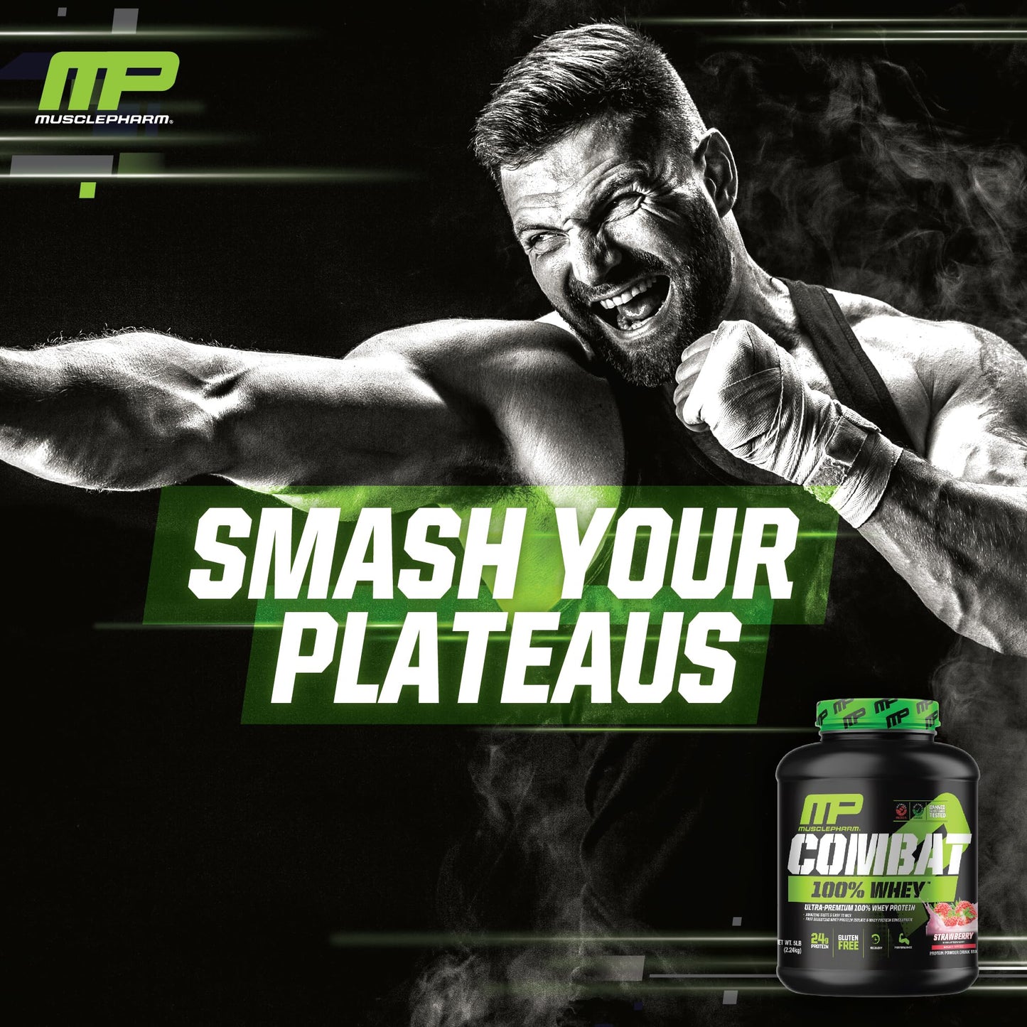 MusclePharm Combat 100% Whey Protein Powder, Strawberry Cream Flavor - Maple Wellness Supplements
