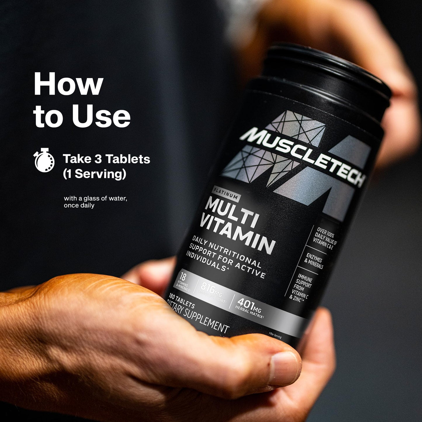 MuscleTech Platinum Multivitamins for Men & Women - Multi-Vitamin Supplement for Immune Support - 18 Vitamins & Minerals, Vitamin A C D E B6 B12 - Daily Workout Supplements for Men - 180 Capsules - Maple Wellness Supplements