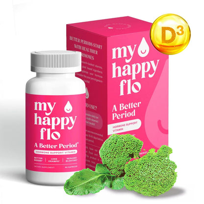 My Happy Flo PMS Support Supplement for Women with Iron, PMS Relief Hormone Support for Women, 10-in-1 PMDD Supplements for Women | DIM & I3C Indole-3-Carbinol for Cramp Relief, Heavy Flow - 60 Caps - Maple Wellness Supplements