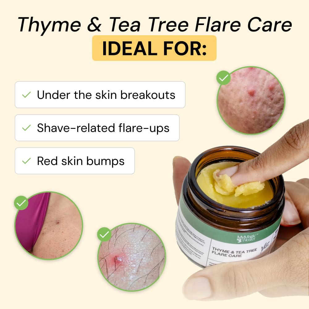 MyMagicHealer Thyme & Tea Tree Flare Care | Cystic Acne, Folliculitis, Ingrown Hair, Keratosis Pilaris, Razor Bumps, Body Bumps, Blind Pimples Multi-purpose Solution - Maple Wellness Supplements