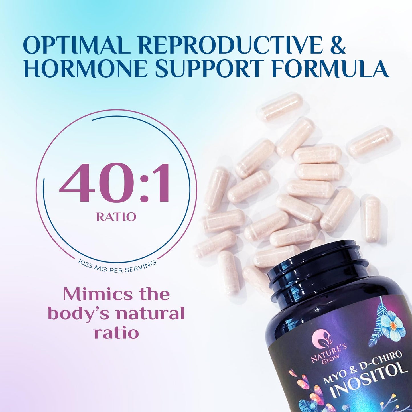 Myo-Inositol & D-Chiro Inositol 1025mg - 40:1 Ideal Ratio for Ovarian Support, Vegan Myo & D Chiro Supplement for Women's Natural Balance and Hormone Support, Vitamin B8, Non-GMO - 120 Capsules - Maple Wellness Supplements