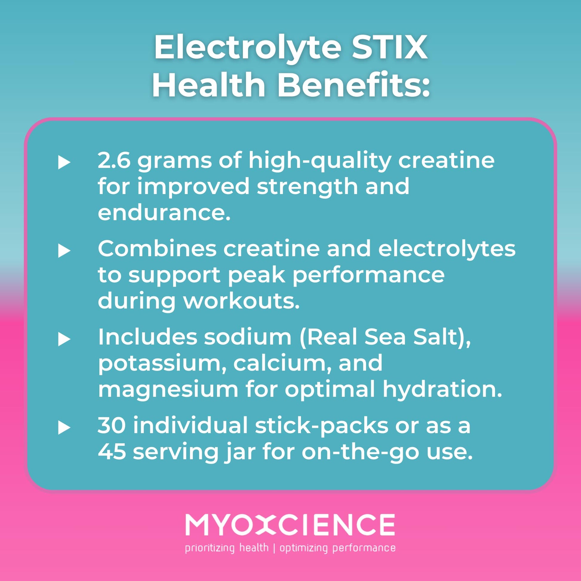MYOXCIENCE Electrolyte STIX | Creatine Electrolyte Powder | Recovery from Exercise & Muscle Development w/Real Salt (Natural Orange Flavor) (Jar 45 ct) - Maple Wellness Supplements