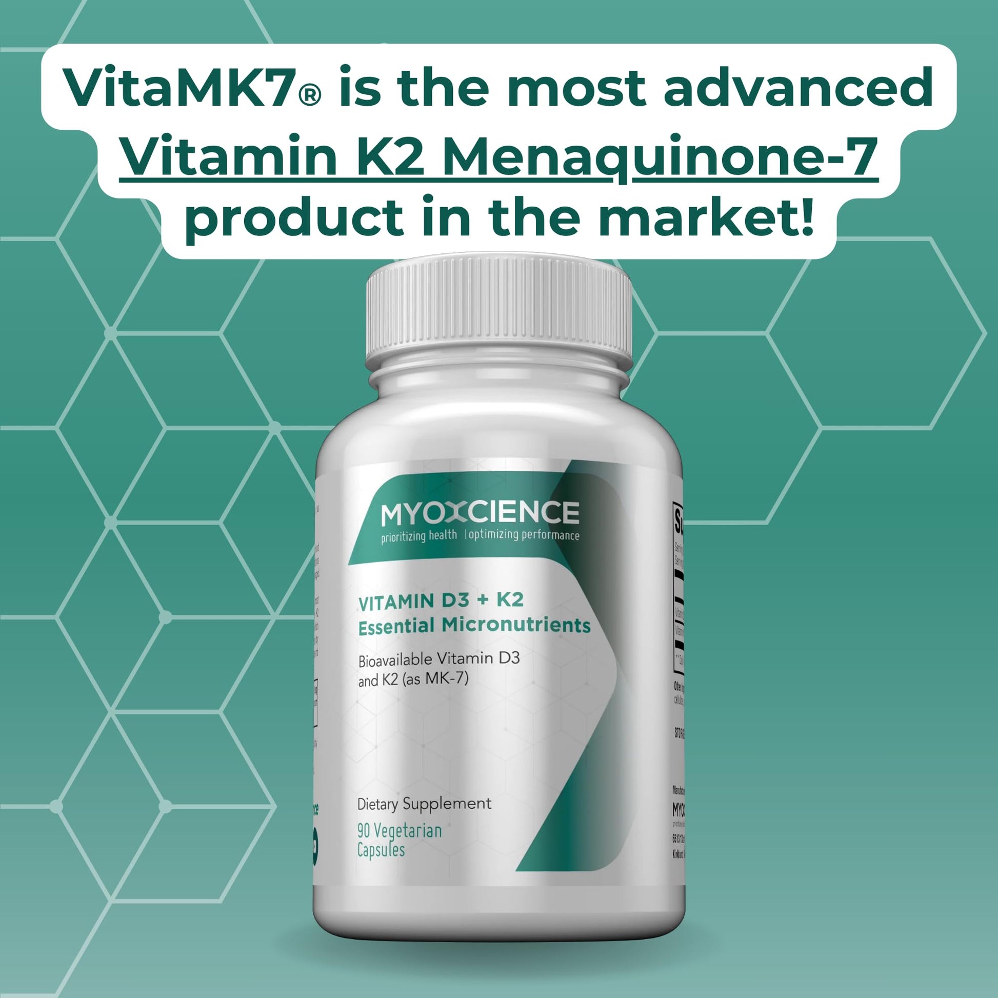 MYOXCIENCE Vitamin D3 + K2 Essential Micronutrients | Vitamin D3 5,000 IU | Vitamin K2 as MK-7 90 mcg (90 Vegetarian Capsules) - Maple Wellness Supplements